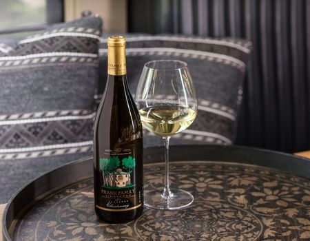2017 Carneros Chardonnay and wine glass