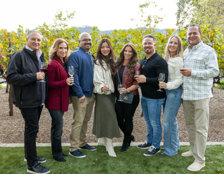 Guests enjoying Frank Family wine on the front lawn. 