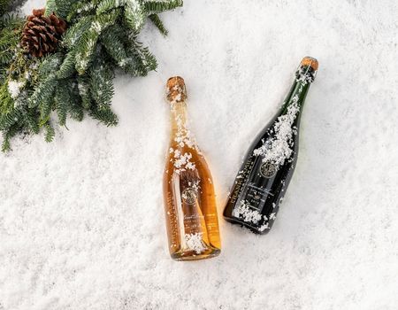 sparkling wine in snow