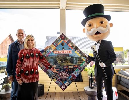 Rich and Leslie Frank with Mr. Monopoly